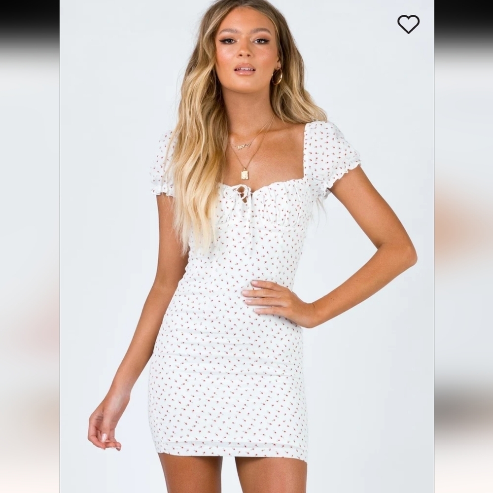 Princess Polly White Mini Dress with Tiny Red Floral Print